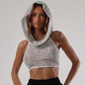 Sequin Halter Crop Top